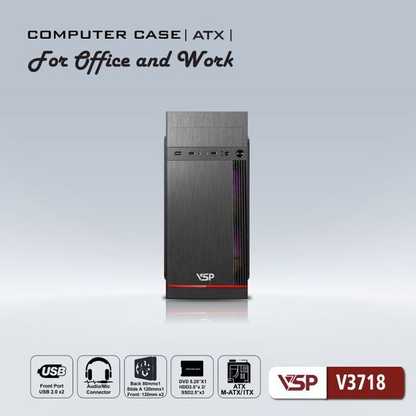 Thùng máy vỏ case Văn Phòng ATX VSP V3718