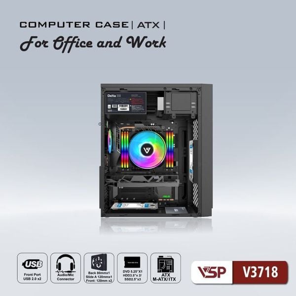 Thùng máy vỏ case Văn Phòng ATX VSP V3718