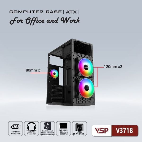 Thùng máy vỏ case Văn Phòng ATX VSP V3718
