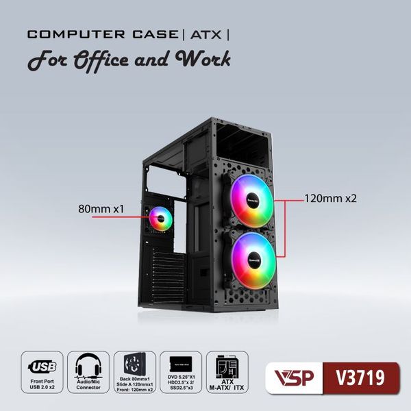 Thùng máy vỏ case Văn Phòng ATX VSP V3719