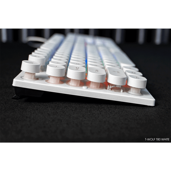 Bàn phím giả cơ T-Wolf T80 ( Màu Trắng, Phím tròn, Cổng USB, LED )