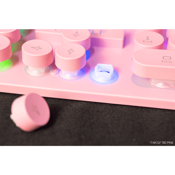 Bàn phím giả cơ T-Wolf T80 ( Màu Hồng, Phím tròn, Cổng USB, LED )