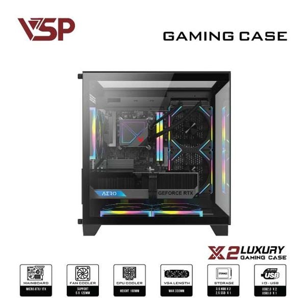 Thùng máy tính Case VSP X2 Luxury Black - Middle Tower - Màu Đen
