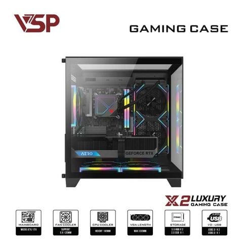 Thùng máy tính Case VSP X2 Luxury Black - Middle Tower - Màu Đen