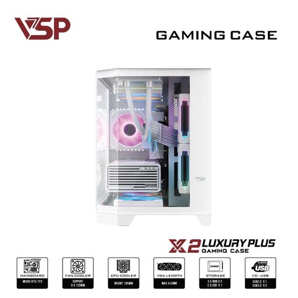 Thùng máy tính Case VSP X2 Luxury Plus White - Middle Tower - Màu trắng