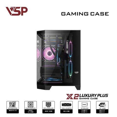 Thùng máy tính VSP Case X2 Luxury Plus Black - Middle Tower - Màu Đen
