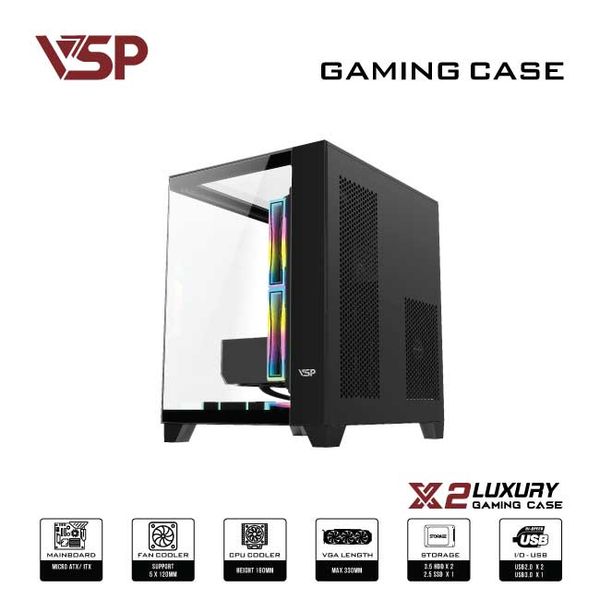 Thùng máy tính Case VSP X2 Luxury Black - Middle Tower - Màu Đen