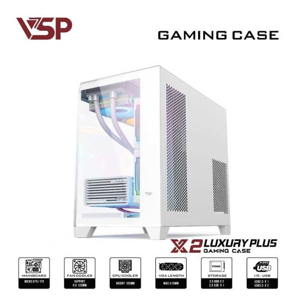 Thùng máy tính Case VSP X2 Luxury Plus White - Middle Tower - Màu trắng