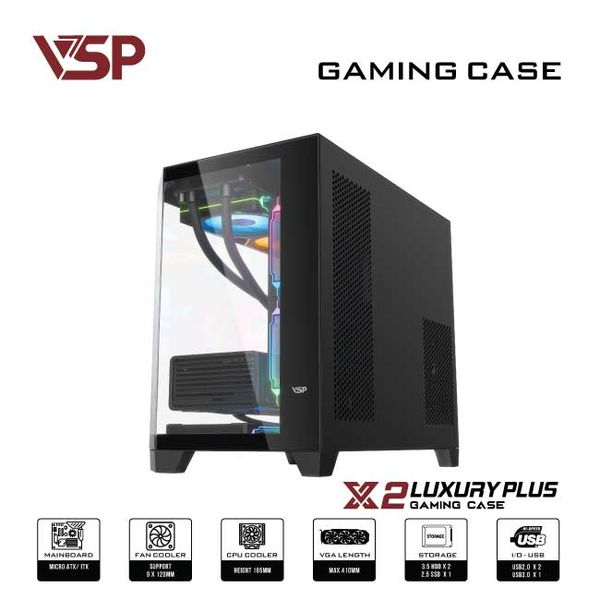 Thùng máy tính VSP Case X2 Luxury Plus Black - Middle Tower - Màu Đen