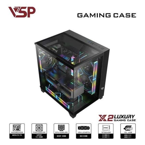Thùng máy tính Case VSP X2 Luxury Black - Middle Tower - Màu Đen