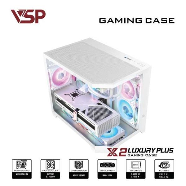 Thùng máy tính Case VSP X2 Luxury Plus White - Middle Tower - Màu trắng