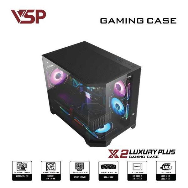 Thùng máy tính VSP Case X2 Luxury Plus Black - Middle Tower - Màu Đen