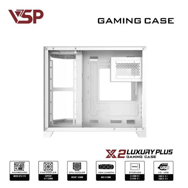 Thùng máy tính Case VSP X2 Luxury Plus White - Middle Tower - Màu trắng