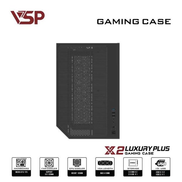 Thùng máy tính VSP Case X2 Luxury Plus Black - Middle Tower - Màu Đen