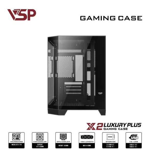 Thùng máy tính VSP Case X2 Luxury Plus Black - Middle Tower - Màu Đen