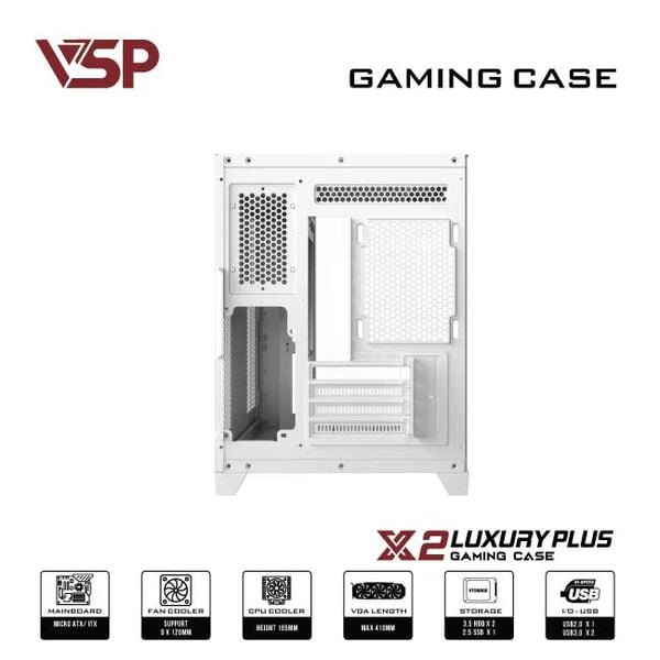 Thùng máy tính Case VSP X2 Luxury Plus White - Middle Tower - Màu trắng
