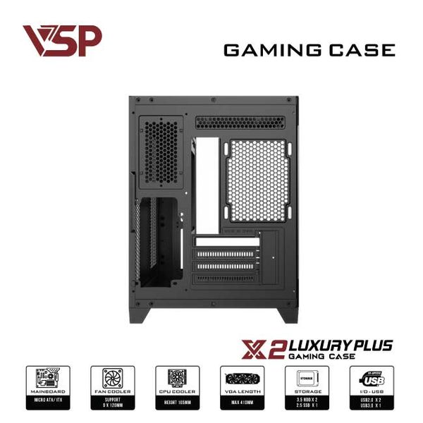 Thùng máy tính VSP Case X2 Luxury Plus Black - Middle Tower - Màu Đen
