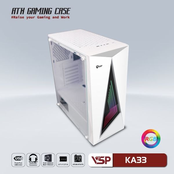 Thùng máy vỏ case máy tính VSP GAMING KA33 - Trắng