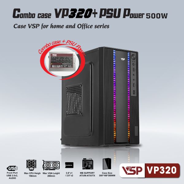 Combo thùng máy vỏ case máy tính VSP + Nguồn 200W - VP320