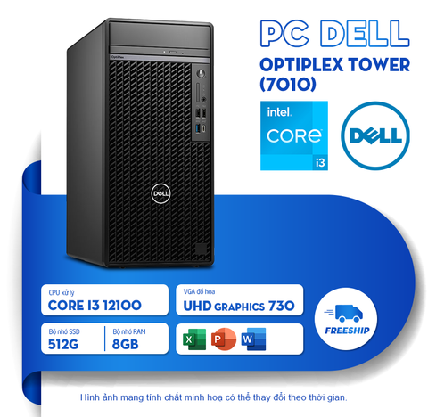PC máy bộ Dell OptiPlex 7010 Tower (i3-12100, 8GB, 512GB SSD, KB_M, Linux) - Full VAT