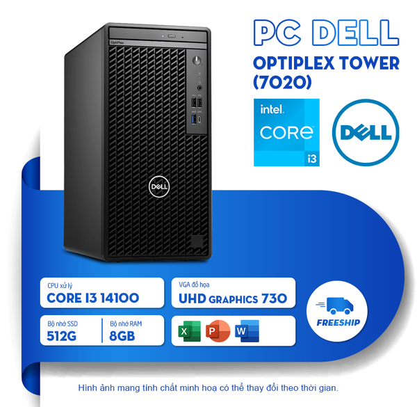 PC máy bộ Dell OptiPlex Tower 7020 (i3-14100, 8GB , SSD 512G, KB, Win 11) - Full VAT