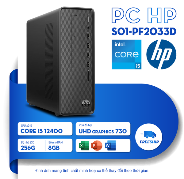 PC máy bộ HP S01-pF2033d 6L604PA (i5-12400, 8GB, 256GB, Intel UHD, Win 11, Đen) - Full VAT