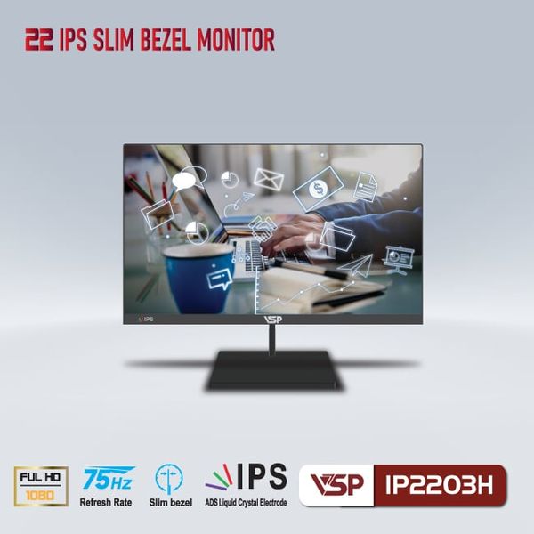 Màn hình 22 inch VSP IP2203H tràn viền Đen (IPS, Full-HD, 75HZ)