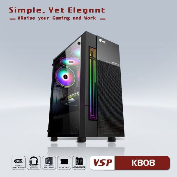 Thùng máy vỏ case máy tính VSP - ESPORT GAMING KB08 - ĐEN
