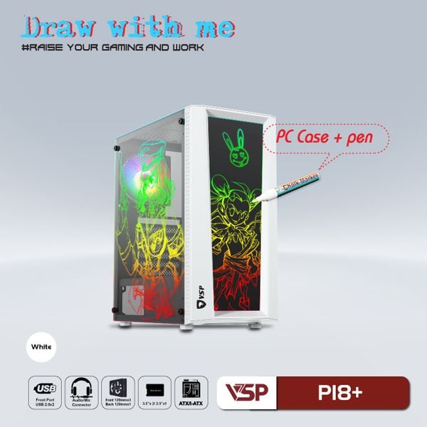 Thùng máy vỏ case máy tính VSP Gaming P18+ ( Trắng )