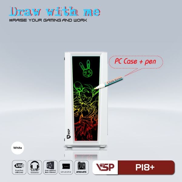 Thùng máy vỏ case máy tính VSP Gaming P18+ ( Trắng )