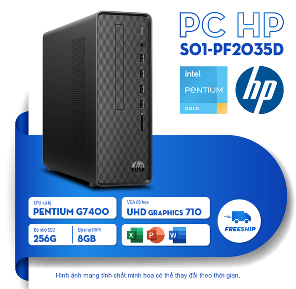 PC máy bộ HP S01-pF2035d (Pentium Gold G7400, 8GB, 256GB, KB, Win 11, Đen) - Full VAT
