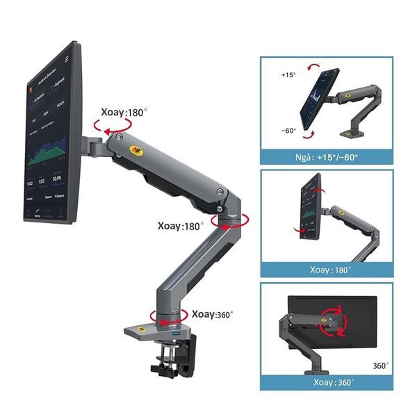Giá treo màn hình - ARM - NB G60 - Đen Xám (27 - 45 inch) - cổng USB - Chính hãng