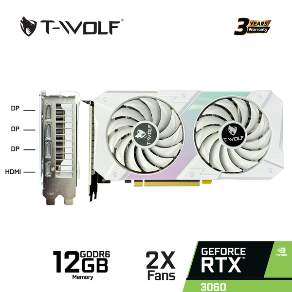CARD MÀN HÌNH - VGA Nvidia T-WOLF RTX 3060 12G GDDR6 192Bit | 2 Fan | Trắng