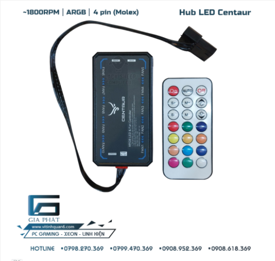 HUB đồng bộ led 6 pin chuyên dụng cho Fan ARGB có remote Centaur (10 CỔNG CHO FAN)