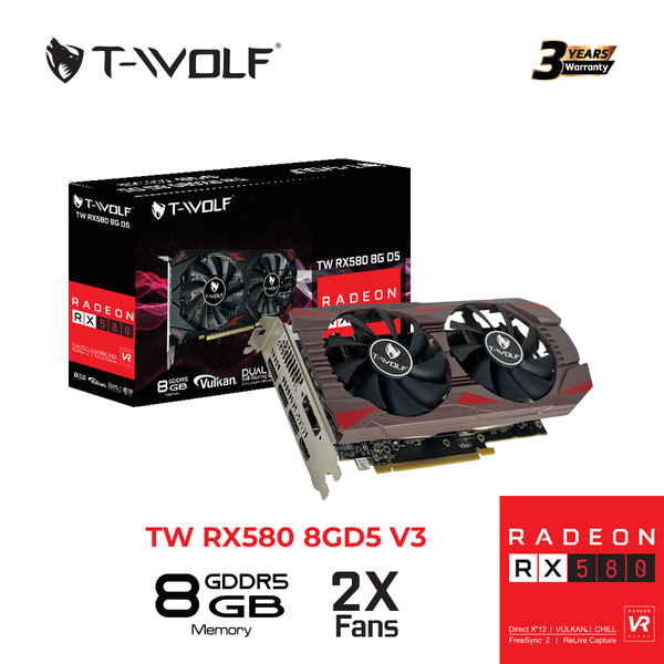 Card màn hình T-WOLF RX 580 8GB GDDR5 V3 - Chính Hãng