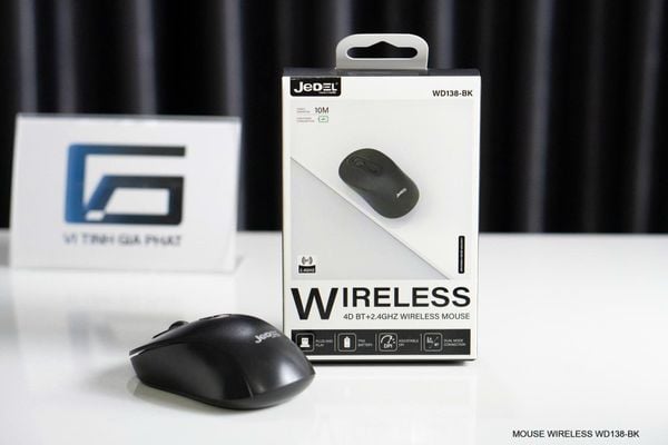 Chuột không dây JEDEL WD138 Bluetooth và Wireless (2.4GHz 4D, 1600DPI) - Màu Đen