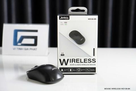 Chuột không dây JEDEL WD138 Bluetooth và Wireless (2.4GHz 4D, 1600DPI) - Màu Đen