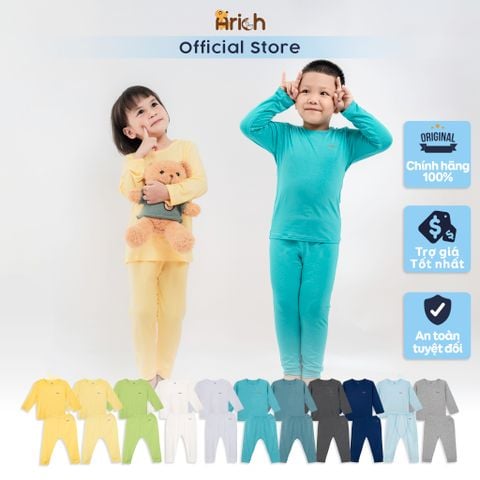 Bộ dài tay cài vai màu trơn Arich vải sợi tre petit ARA321