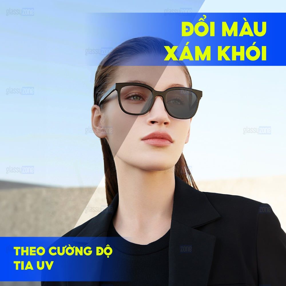 Tròng kính đổi màu chống ánh sáng xanh Chemi PhotoBlue 1.60 - Xám Khói