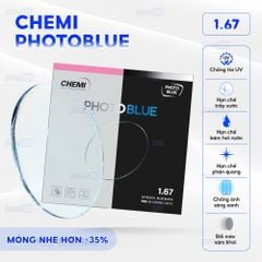 Tròng kính đổi màu chống ánh sáng xanh Chemi PhotoBlue 1.67 - Xám Khói