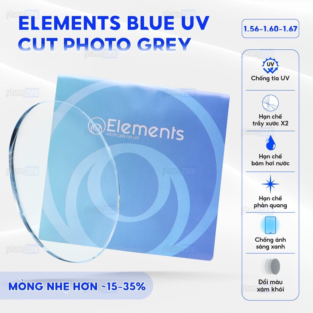 Tròng kính đổi màu Elements Photo - Xám Khói