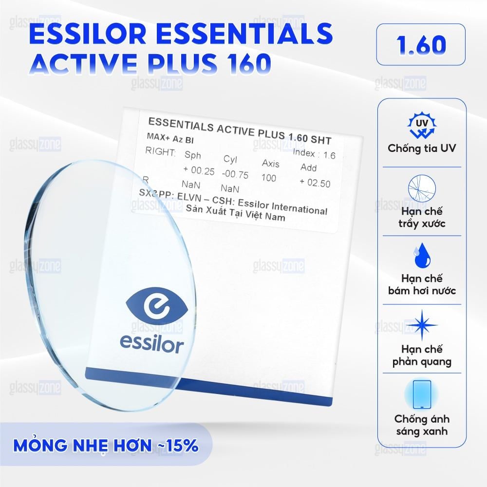 Đa tròng đánh Essilor Essential Active Plus BlueUV Capture