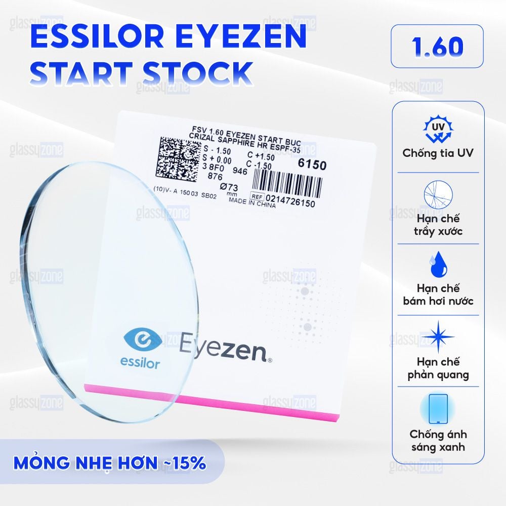 Tròng kính chống mỏi mắt Essilor Eyezen Start Stock 1.60