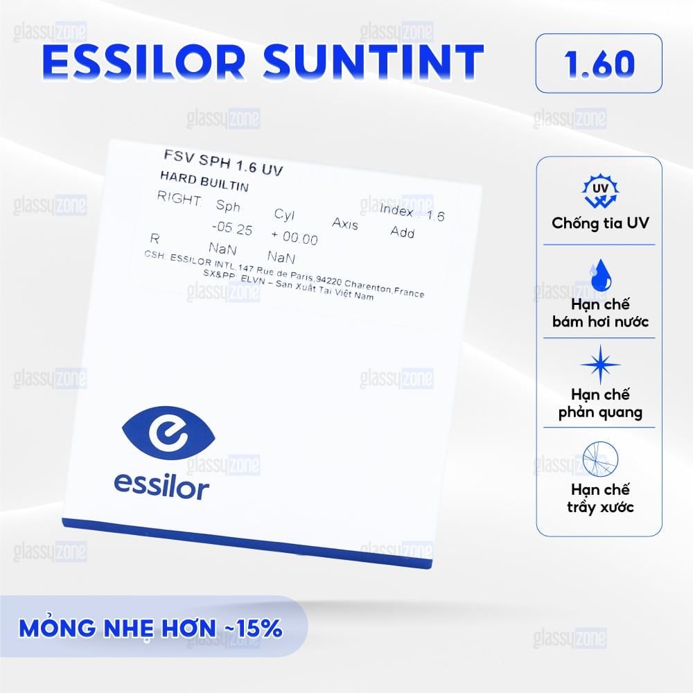 Tròng kính nhuộm màu Essilor Suntints Stock 1.60