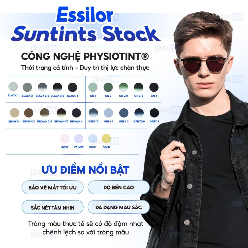 Tròng kính nhuộm màu Essilor Suntints Stock 1.56