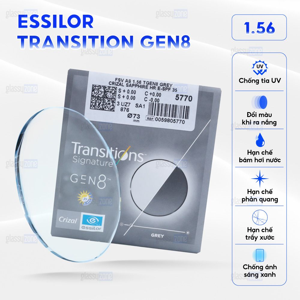 Tròng kính đổi màu Essilor Transition Gen8 1.56 - Xám khói