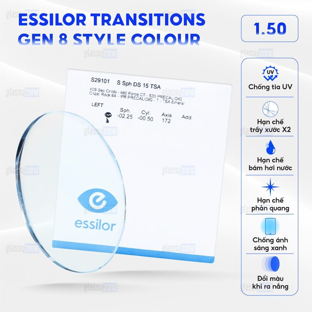 Tròng kính đổi màu Essilor Transitions Gen8 Style Colour