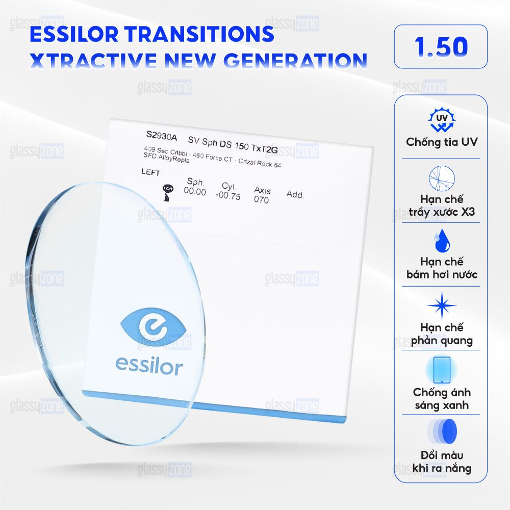 Tròng kính đổi màu Essilor Transition Gen8 1.50 Xtractive