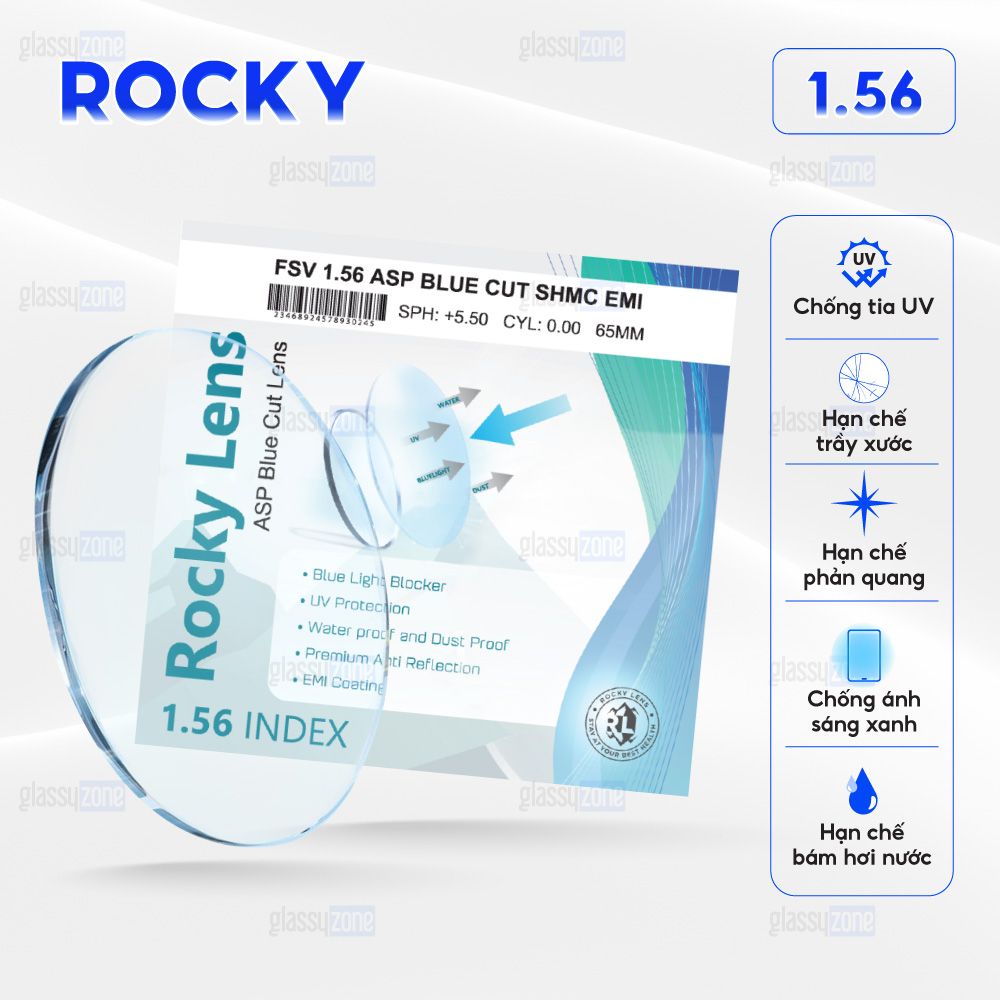 Tròng kính chống ánh sáng xanh Rocky 1.56
