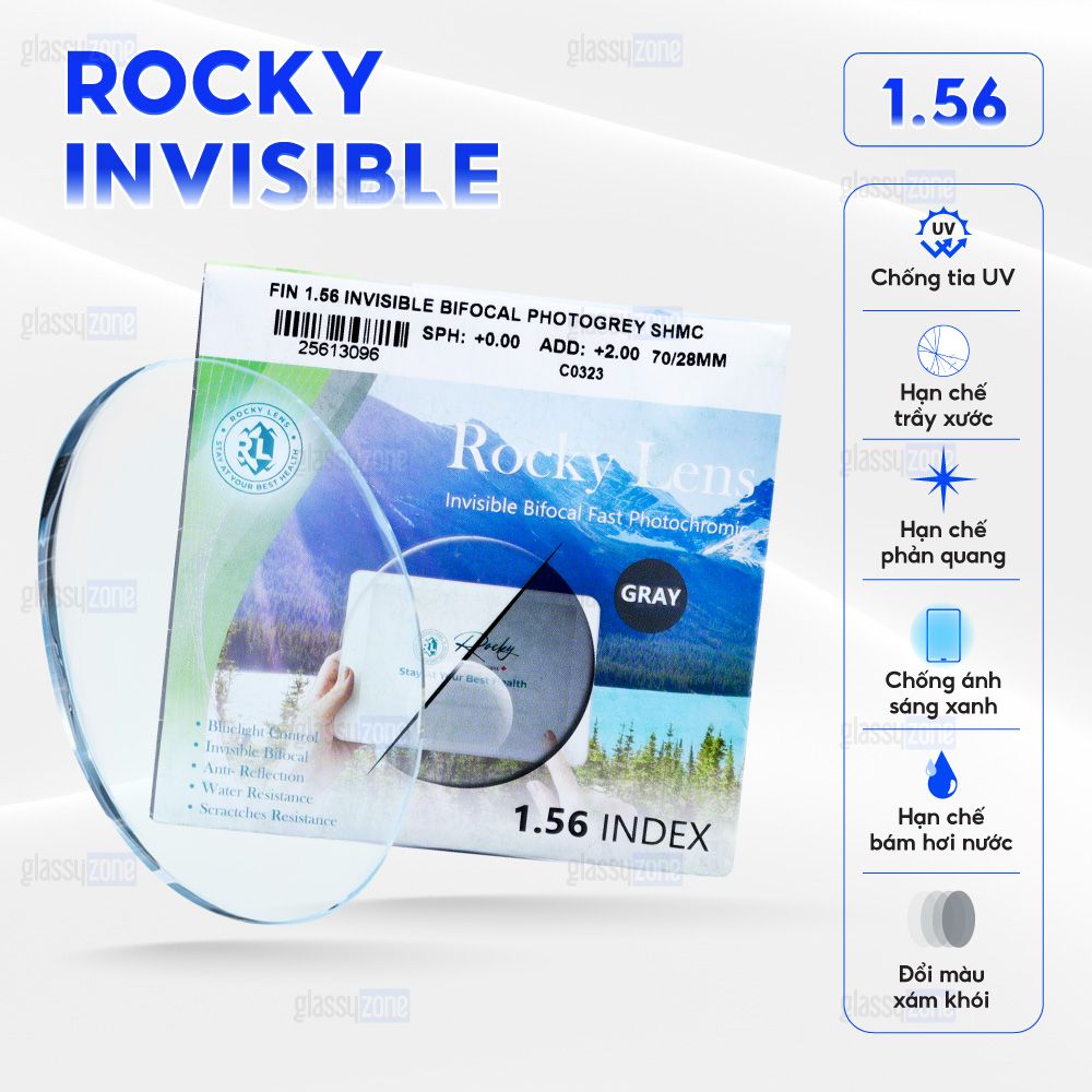 Hai tròng đổi màu Rocky Invisible - Xám Khói